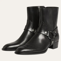 Black Leather Cowboy Chelsea Boots