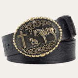 Western Style Belt with Praying Cowboy Buckle