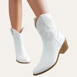 White Western Ankle Boots Women